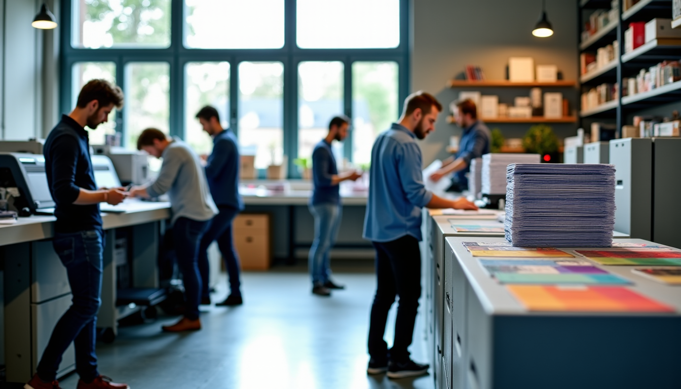 Atelier d'imprimerie rapide à Palaiseau avec supports imprimés prêts à être livrés